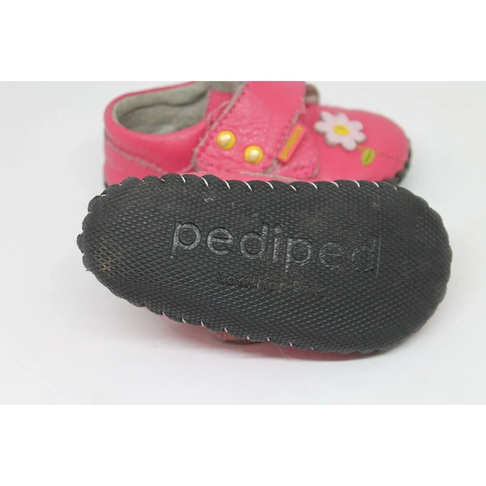 Pediped Flex 12-18 Months Infant Girls Mary Janes Pink Flower Leather Shoe